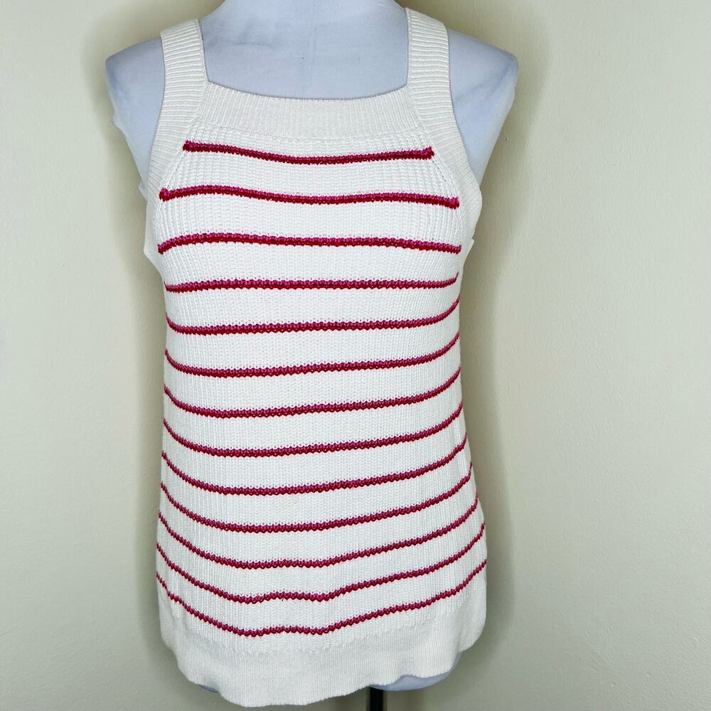 GAP Sweater Tank Top Small Womens Knit Cotton Blend Cream Striped Square Neck